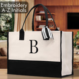 Personalized Cotton Canvas Beach Tote Bag Monogram Tote Bag Initial Canvas Tote Bridesmaid Gift Tote Custom Beach Bag Gift for Her A-Z - Aaria Tees Aaria Tees