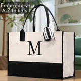 Personalized Cotton Canvas Beach Tote Bag Monogram Tote Bag Initial Canvas Tote Bridesmaid Gift Tote Custom Beach Bag Gift for Her A-Z - Aaria Tees Aaria Tees