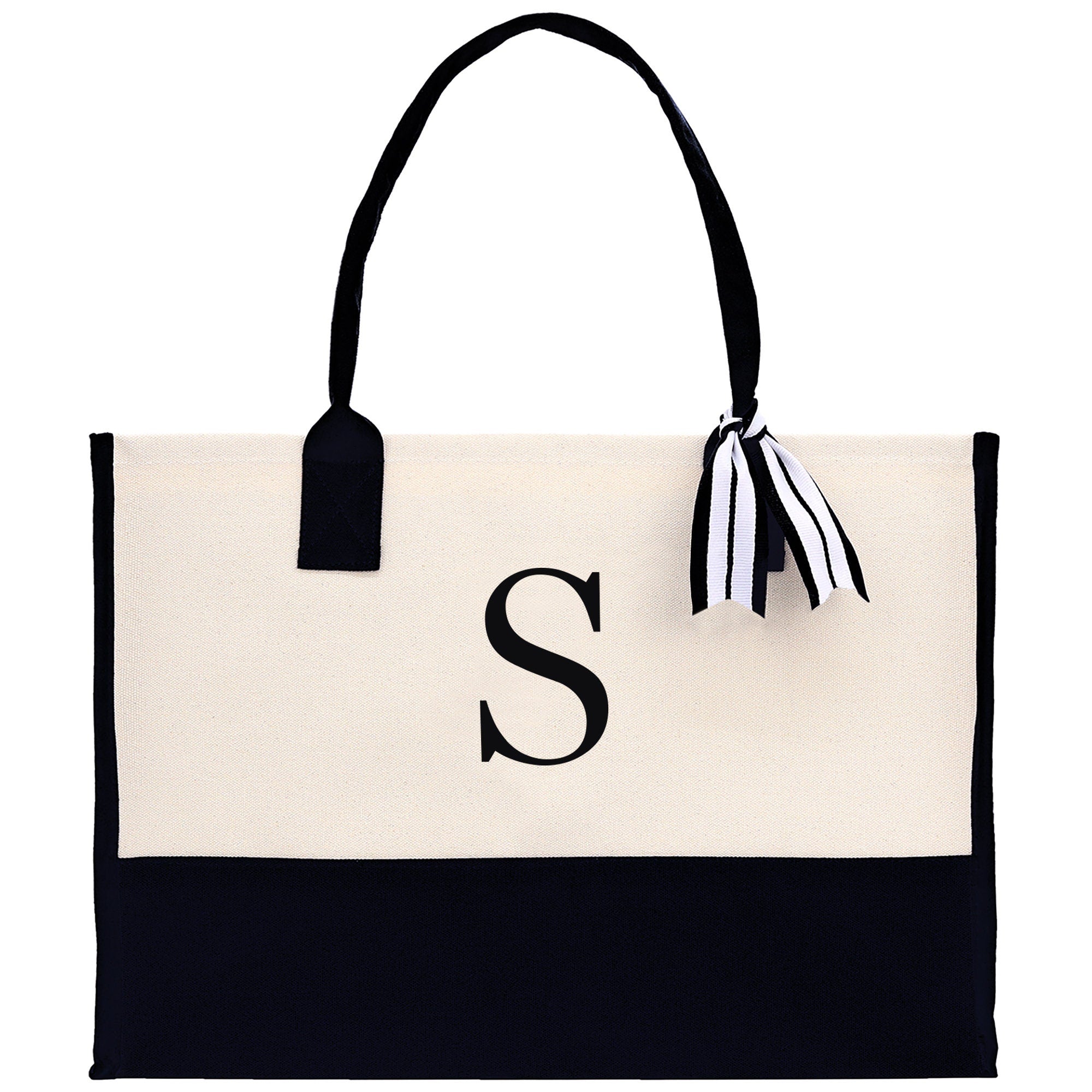 Personalized Cotton Canvas Beach Tote Bag Monogram Tote Bag Initial Canvas Tote Bridesmaid Gift Tote Custom Beach Bag Gift for Her A-Z - Aaria Tees Aaria Tees