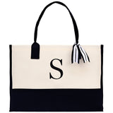 Personalized Cotton Canvas Beach Tote Bag Monogram Tote Bag Initial Canvas Tote Bridesmaid Gift Tote Custom Beach Bag Gift for Her A-Z - Aaria Tees Aaria Tees