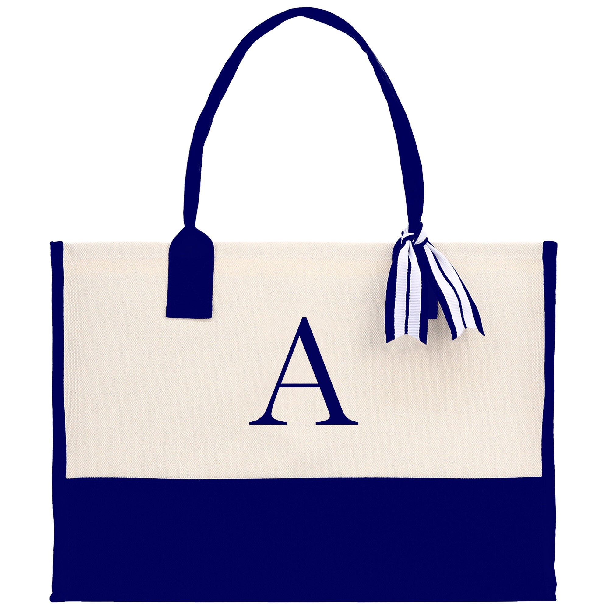 Personalized Cotton Canvas Beach Tote Bag Monogram Tote Bag Initial Canvas Tote Bridesmaid Gift Tote Custom Beach Bag Gift for Her A-Z - Aaria Tees Aaria Tees