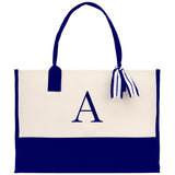 Personalized Cotton Canvas Beach Tote Bag Monogram Tote Bag Initial Canvas Tote Bridesmaid Gift Tote Custom Beach Bag Gift for Her A-Z - Aaria Tees Aaria Tees