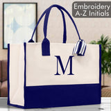 Personalized Cotton Canvas Beach Tote Bag Monogram Tote Bag Initial Canvas Tote Bridesmaid Gift Tote Custom Beach Bag Gift for Her A-Z - Aaria Tees Aaria Tees