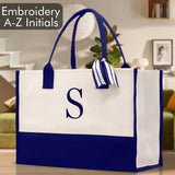 Personalized Cotton Canvas Beach Tote Bag Monogram Tote Bag Initial Canvas Tote Bridesmaid Gift Tote Custom Beach Bag Gift for Her A-Z - Aaria Tees Aaria Tees