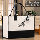 Personalized Cotton Canvas Beach Tote Bag Monogram Tote Bag Initial Canvas Tote Bridesmaid Gift Tote Custom Beach Bag Gift for Her A-Z - Aaria Tees Aaria Tees
