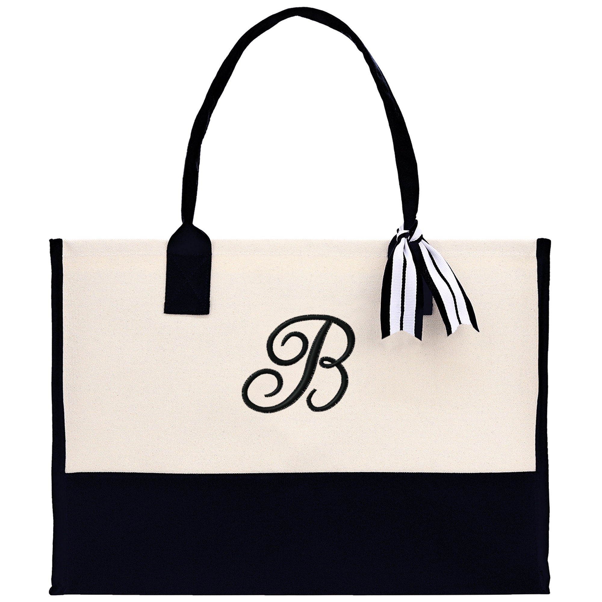 Personalized Cotton Canvas Beach Tote Bag Monogram Tote Bag Initial Canvas Tote Bridesmaid Gift Tote Custom Beach Bag Gift for Her A-Z - Aaria Tees Aaria Tees