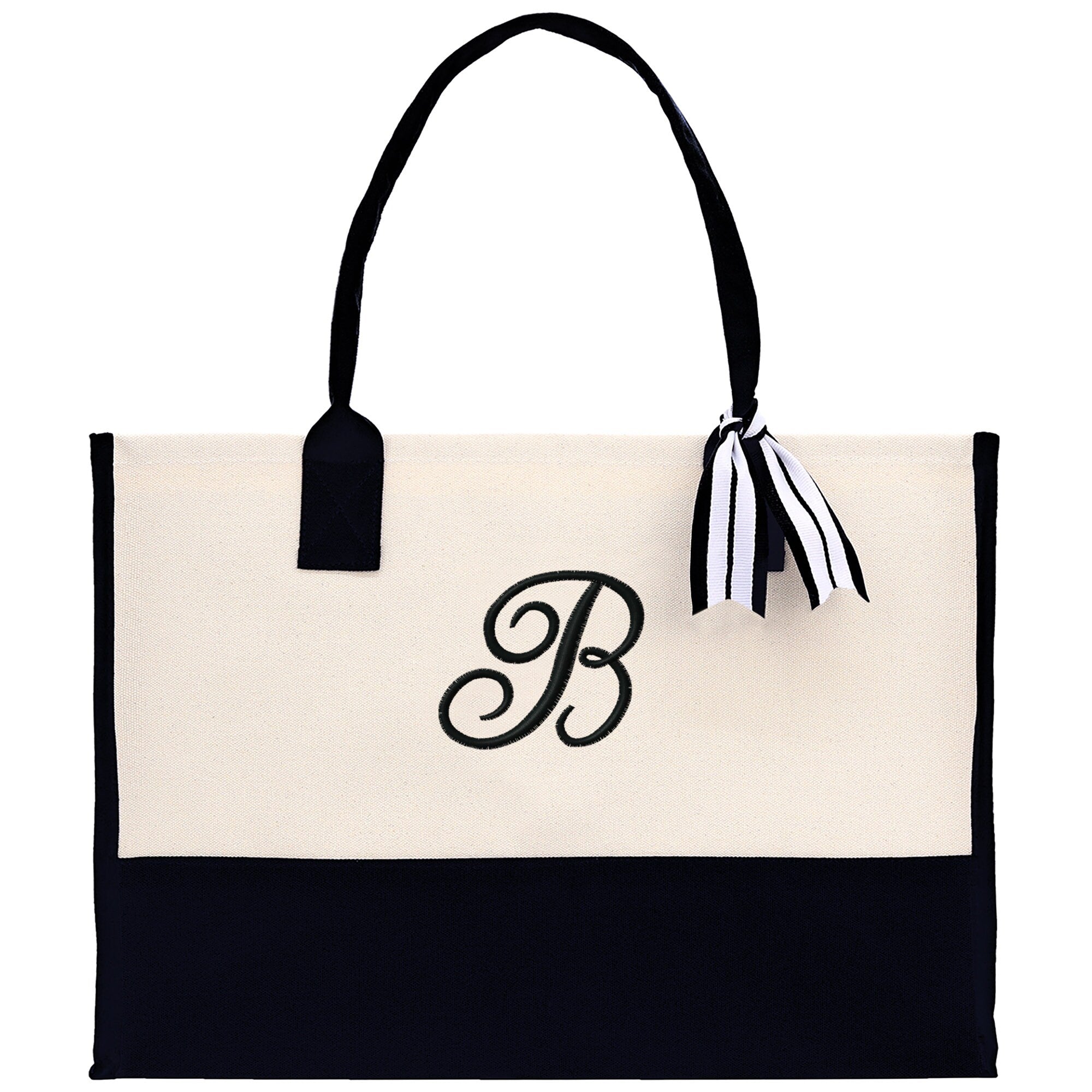 Personalized Cotton Canvas Beach Tote Bag Monogram Tote Bag Initial Canvas Tote Bridesmaid Gift Tote Custom Beach Bag Gift for Her A-Z - Aaria Tees Aaria Tees