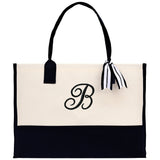 Personalized Cotton Canvas Beach Tote Bag Monogram Tote Bag Initial Canvas Tote Bridesmaid Gift Tote Custom Beach Bag Gift for Her A-Z - Aaria Tees Aaria Tees