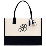 Personalized Cotton Canvas Beach Tote Bag Monogram Tote Bag Initial Canvas Tote Bridesmaid Gift Tote Custom Beach Bag Gift for Her A-Z - Aaria Tees Aaria Tees