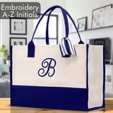 Personalized Cotton Canvas Beach Tote Bag Monogram Tote Bag Initial Canvas Tote Bridesmaid Gift Tote Custom Beach Bag Gift for Her A-Z - Aaria Tees Aaria Tees