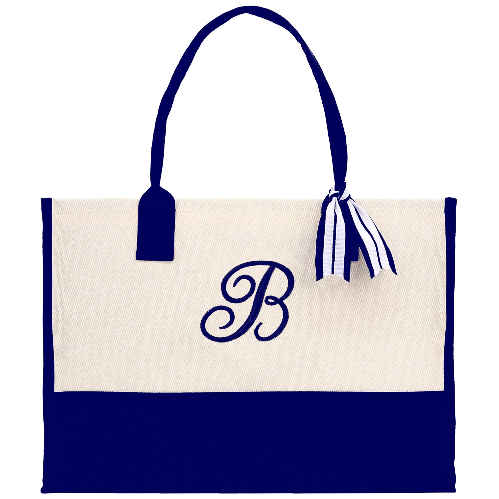 Personalized Cotton Canvas Beach Tote Bag Monogram Tote Bag Initial Canvas Tote Bridesmaid Gift Tote Custom Beach Bag Gift for Her A-Z - Aaria Tees Aaria Tees