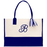 Personalized Cotton Canvas Beach Tote Bag Monogram Tote Bag Initial Canvas Tote Bridesmaid Gift Tote Custom Beach Bag Gift for Her A-Z - Aaria Tees Aaria Tees