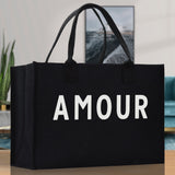 Amour Cotton Canvas Chic Beach Tote Bag Multipurpose Tote Weekender Tote Gift for Her Outdoor Tote Vacation Tote Large Beach Bag - Aaria Tees Aaria Tees