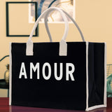 Amour Cotton Canvas Chic Beach Tote Bag Multipurpose Tote Weekender Tote Gift for Her Outdoor Tote Vacation Tote Large Beach Bag - Aaria Tees Aaria Tees
