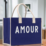 Amour Cotton Canvas Chic Beach Tote Bag Multipurpose Tote Weekender Tote Gift for Her Outdoor Tote Vacation Tote Large Beach Bag - Aaria Tees Aaria Tees