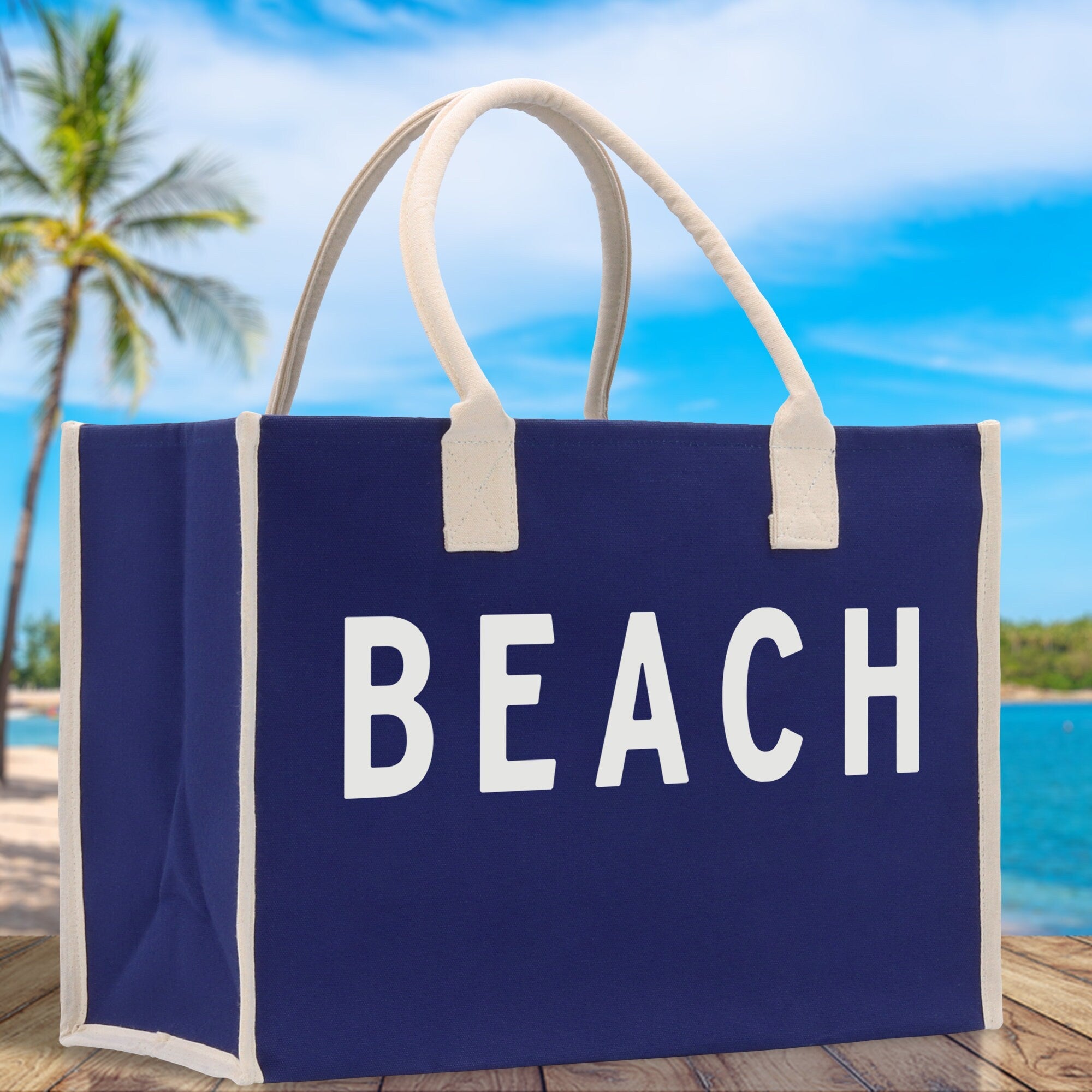 Beach Cotton Canvas Chic Tote Bag Multipurpose Tote Weekender Tote Gift for Her Outdoor Tote Vacation Tote Large Beach Bag - Aaria Tees Aaria Tees