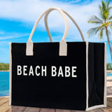 Beach Babe Cotton Canvas Chic Beach Tote Bag Multipurpose Tote Weekender Tote Gift for Her Outdoor Tote Vacation Tote Large Beach Bag - Aaria Tees Aaria Tees
