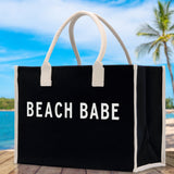 Beach Babe Cotton Canvas Chic Beach Tote Bag Multipurpose Tote Weekender Tote Gift for Her Outdoor Tote Vacation Tote Large Beach Bag - Aaria Tees Aaria Tees