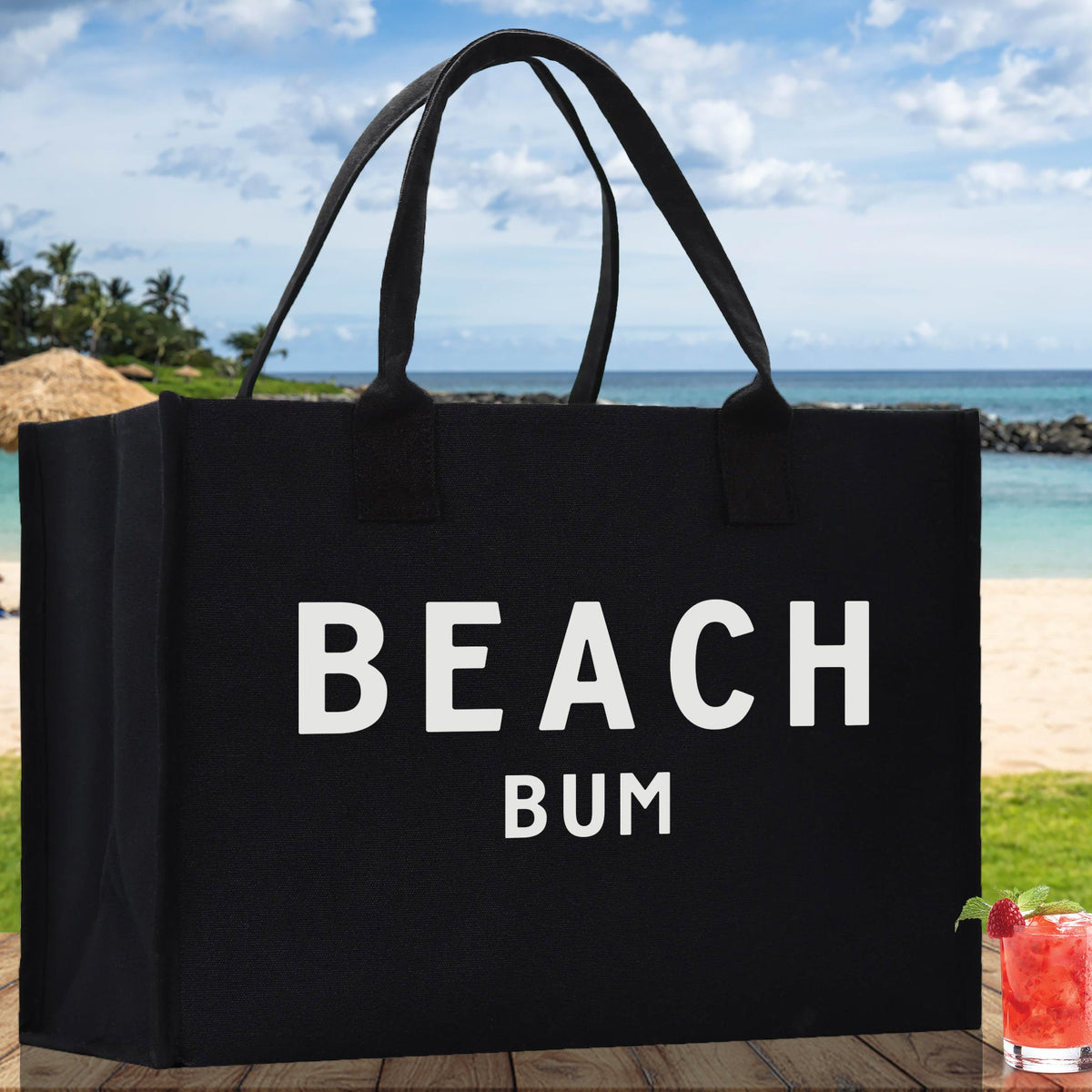 Beach Bum Cotton Canvas Chic Beach Tote Bag Multipurpose Tote Weekender Tote Gift for Her Outdoor Tote Vacation Tote Large Beach Bag - Aaria Tees