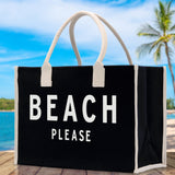 Beach Please Cotton Canvas Chic Beach Tote Bag Multipurpose Tote Weekender Tote Gift for Her Outdoor Tote Vacation Tote Large Beach Bag - Aaria Tees Aaria Tees