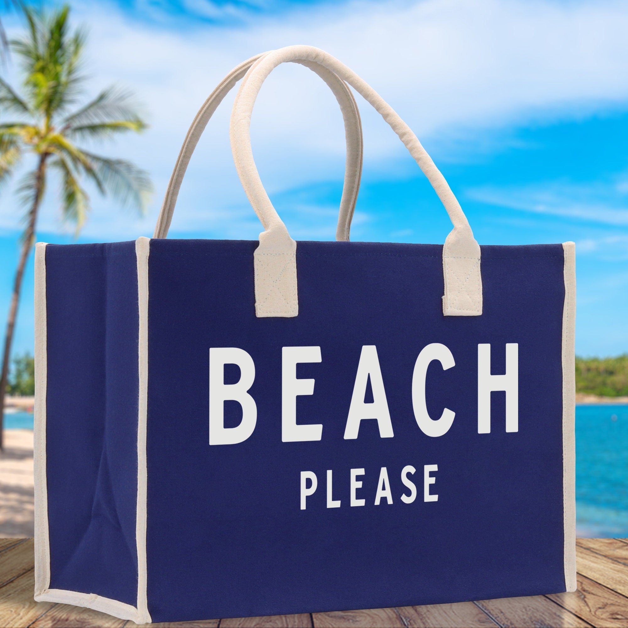 Beach Please Cotton Canvas Chic Beach Tote Bag Multipurpose Tote Weekender Tote Gift for Her Outdoor Tote Vacation Tote Large Beach Bag - Aaria Tees Aaria Tees