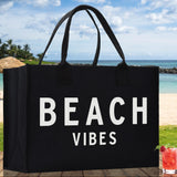 Beach Vibes Cotton Canvas Chic Beach Tote Bag Multipurpose Tote Weekender Tote Gift for Her Outdoor Tote Vacation Tote Large Beach Bag - Aaria Tees Aaria Tees
