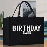 Birthday Babe Cotton Canvas Chic Beach Tote Bag Multipurpose Tote Weekender Tote Gift for Her Outdoor Tote Vacation Tote Large Beach Bag - Aaria Tees Aaria Tees