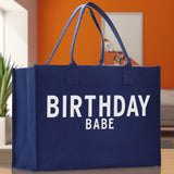 Birthday Babe Cotton Canvas Chic Beach Tote Bag Multipurpose Tote Weekender Tote Gift for Her Outdoor Tote Vacation Tote Large Beach Bag - Aaria Tees Aaria Tees