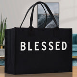 Blessed Cotton Canvas Chic Beach Tote Bag Multipurpose Tote Weekender Tote Gift for Her Outdoor Tote Vacation Tote Large Beach Bag - Aaria Tees Aaria Tees