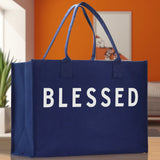 Blessed Cotton Canvas Chic Beach Tote Bag Multipurpose Tote Weekender Tote Gift for Her Outdoor Tote Vacation Tote Large Beach Bag - Aaria Tees Aaria Tees