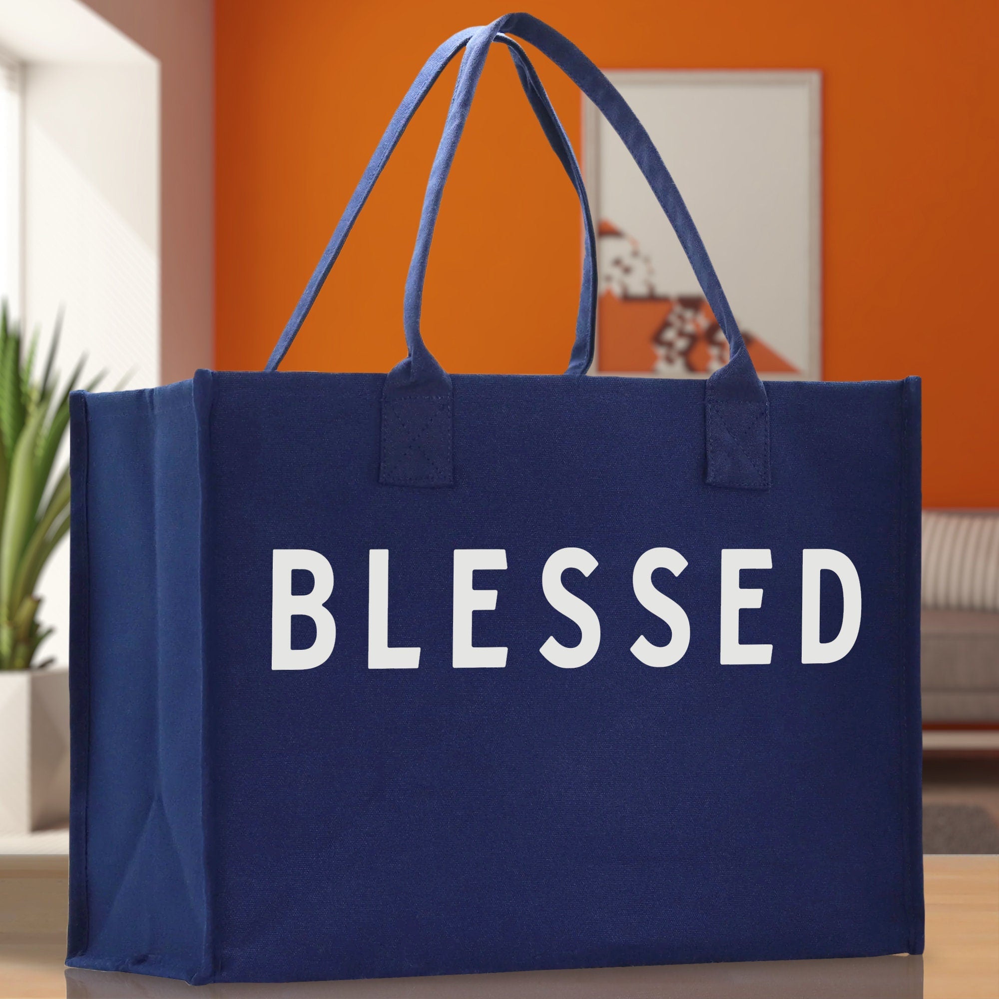 Blessed Cotton Canvas Chic Beach Tote Bag Multipurpose Tote Weekender Tote Gift for Her Outdoor Tote Vacation Tote Large Beach Bag - Aaria Tees Aaria Tees