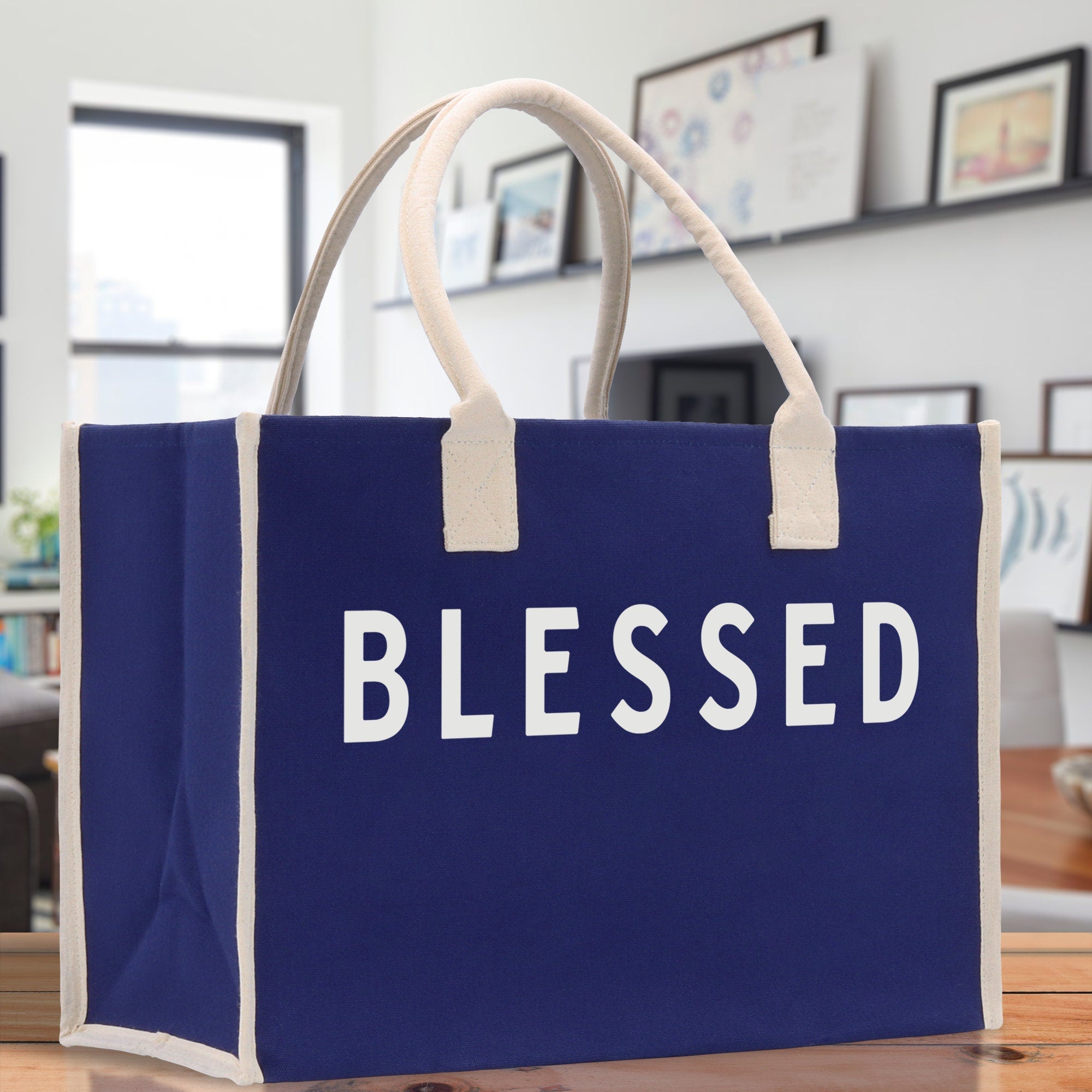 Blessed Cotton Canvas Chic Beach Tote Bag Multipurpose Tote Weekender Tote Gift for Her Outdoor Tote Vacation Tote Large Beach Bag - Aaria Tees Aaria Tees
