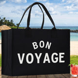 Bon Voyage Cotton Canvas Chic Beach Tote Bag Multipurpose Tote Weekender Tote Gift for Her Outdoor Tote Vacation Tote Large Beach Bag - Aaria Tees Aaria Tees