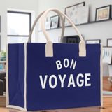 Bon Voyage Cotton Canvas Chic Beach Tote Bag Multipurpose Tote Weekender Tote Gift for Her Outdoor Tote Vacation Tote Large Beach Bag - Aaria Tees Aaria Tees