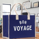Bon Voyage Cotton Canvas Chic Beach Tote Bag Multipurpose Tote Weekender Tote Gift for Her Outdoor Tote Vacation Tote Large Beach Bag - Aaria Tees Aaria Tees