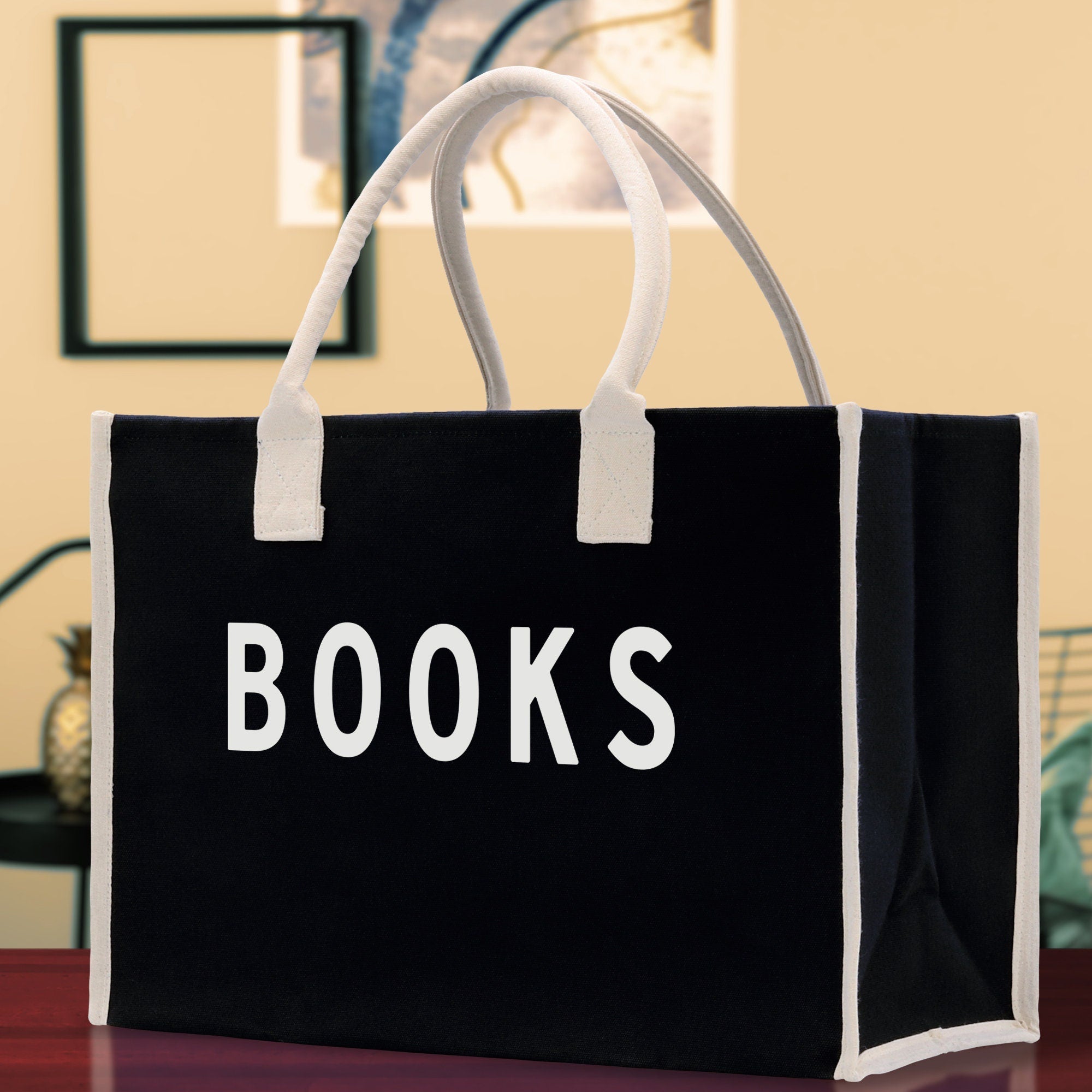 Books Cotton Canvas Chic Beach Tote Bag Multipurpose Tote Weekender Tote Gift for Her Outdoor Tote Vacation Tote Large Beach Bag - Aaria Tees Aaria Tees