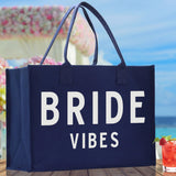 Bride Vibes Cotton Canvas Chic Beach Tote Bag Multipurpose Tote Weekender Tote Gift for Her Outdoor Tote Vacation Tote Large Beach Bag - Aaria Tees Aaria Tees