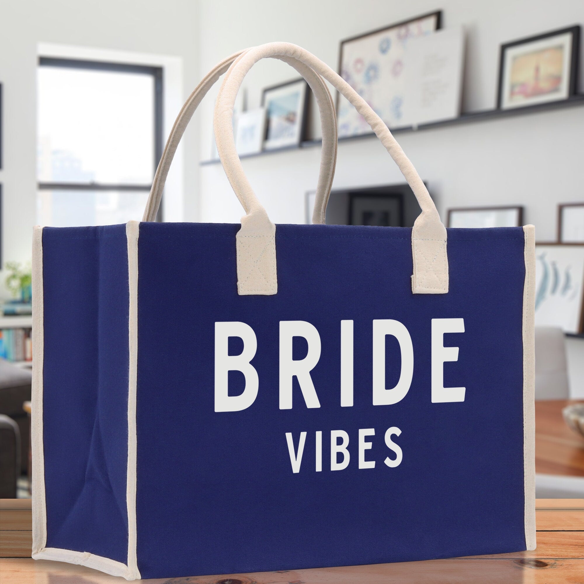 Bride Vibes Cotton Canvas Chic Beach Tote Bag Multipurpose Tote Weekender Tote Gift for Her Outdoor Tote Vacation Tote Large Beach Bag - Aaria Tees Aaria Tees