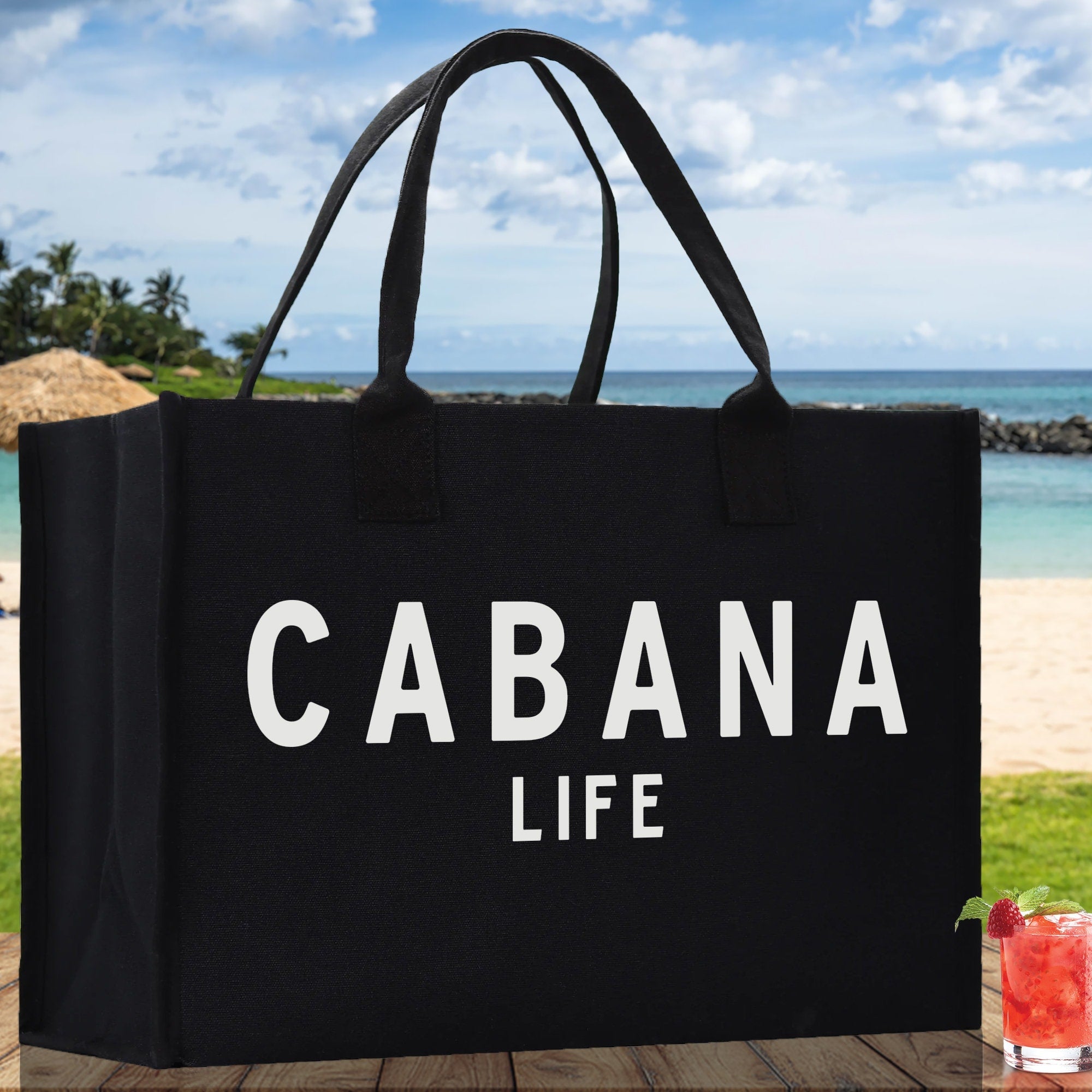 Cabana Life Cotton Canvas Chic Beach Tote Bag Multipurpose Tote Weekender Tote Gift for Her Outdoor Tote Vacation Tote Large Beach Bag - Aaria Tees Aaria Tees