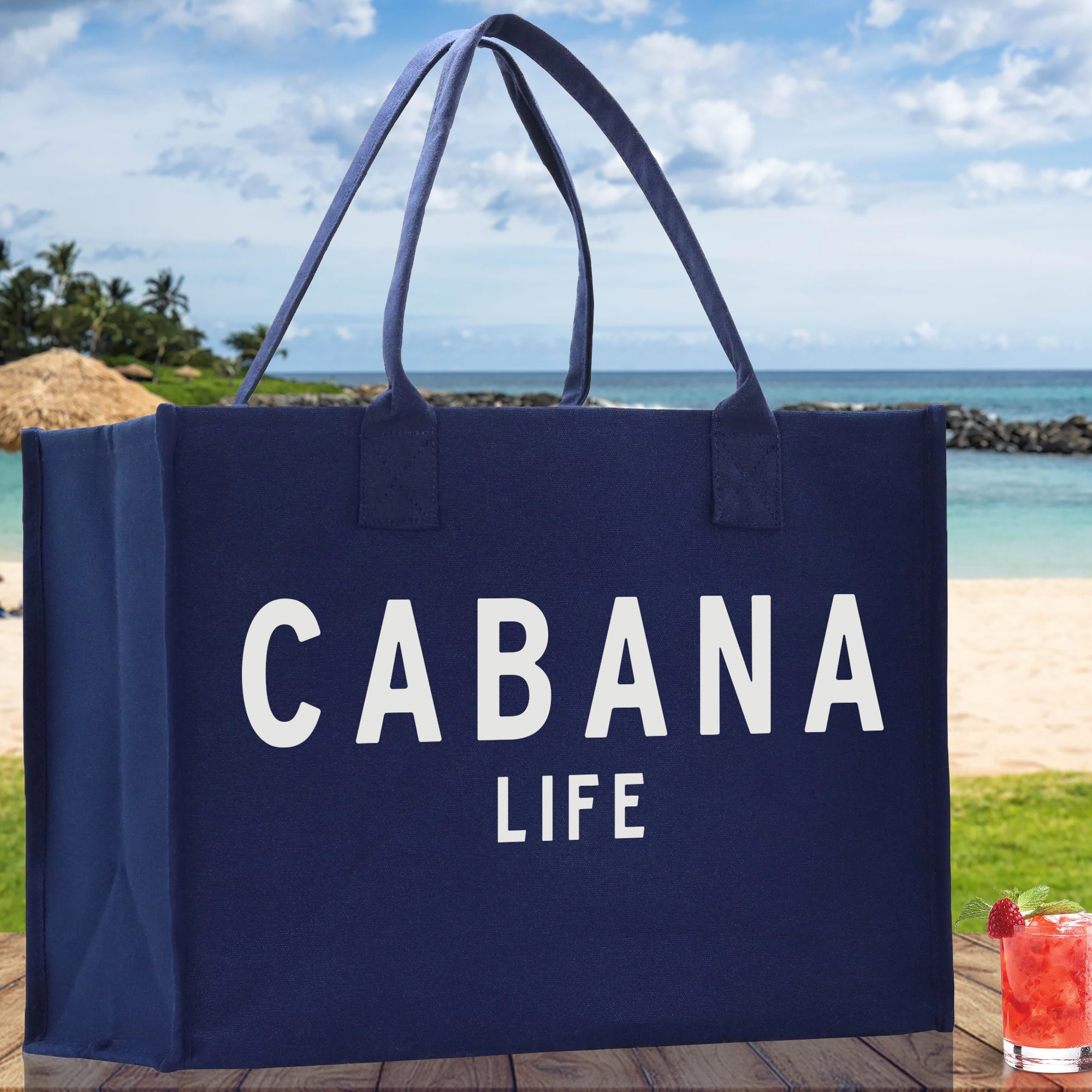 Cabana Life Cotton Canvas Chic Beach Tote Bag Multipurpose Tote Weekender Tote Gift for Her Outdoor Tote Vacation Tote Large Beach Bag - Aaria Tees Aaria Tees