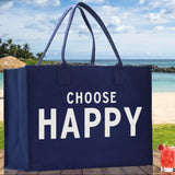 Choose Happy Cotton Canvas Chic Beach Tote Bag Multipurpose Tote Weekender Tote Gift for Her Outdoor Tote Vacation Tote Large Beach Bag - Aaria Tees Aaria Tees