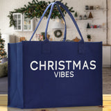 Christmas Vibes Cotton Canvas Chic Beach Tote Bag Multipurpose Tote Weekender Tote Gift for Her Outdoor Tote Vacation Tote Large Beach Bag - Aaria Tees Aaria Tees