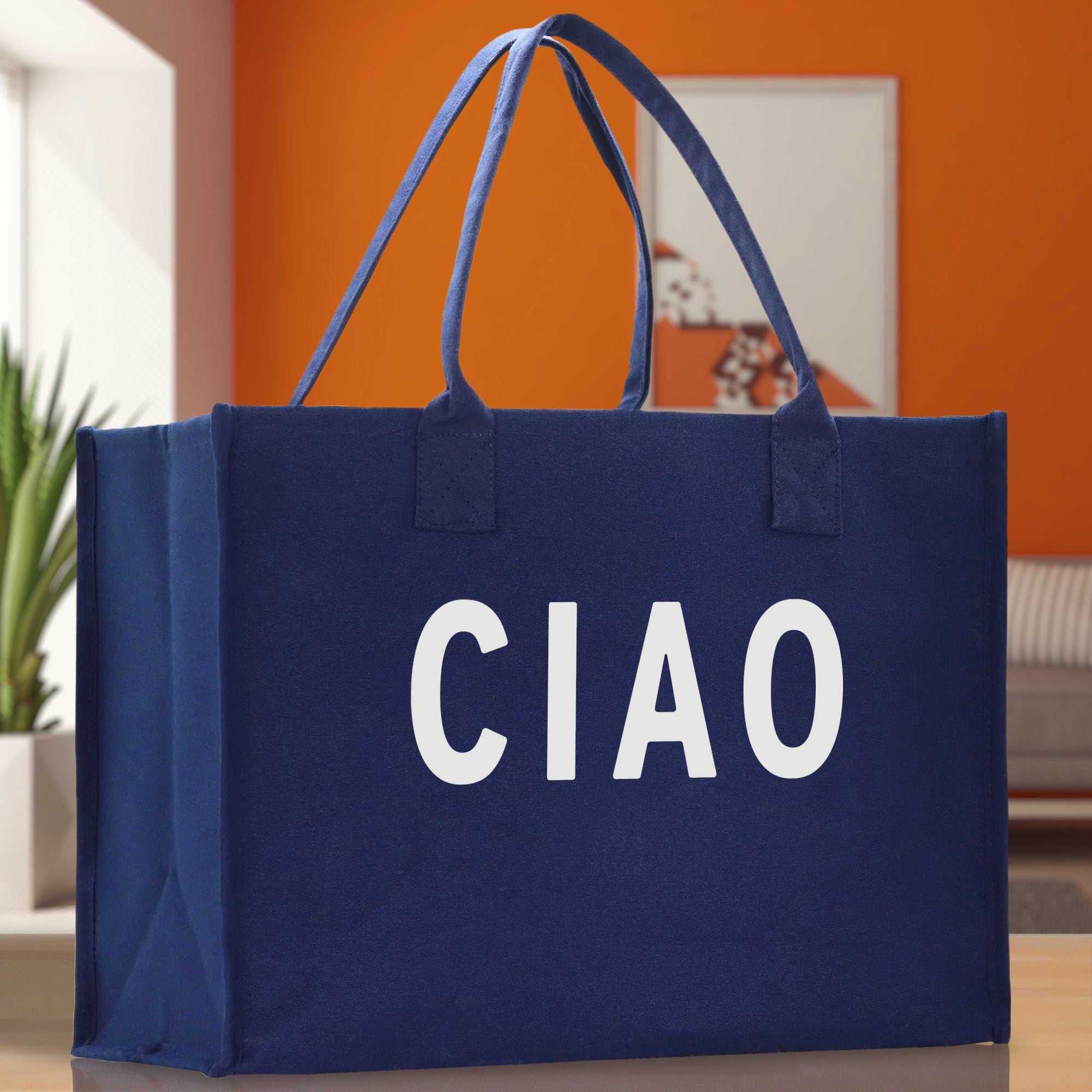 Ciao Cotton Canvas Chic Beach Tote Bag Multipurpose Tote Weekender Tote Gift for Her Outdoor Tote Vacation Tote Large Beach Bag - Aaria Tees Aaria Tees