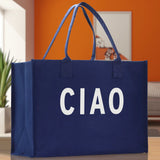 Ciao Cotton Canvas Chic Beach Tote Bag Multipurpose Tote Weekender Tote Gift for Her Outdoor Tote Vacation Tote Large Beach Bag - Aaria Tees Aaria Tees