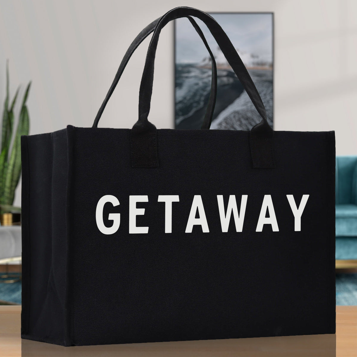Getaway Cotton Canvas Chic Beach Tote Bag Multipurpose Tote Weekender Tote Gift for Her Outdoor Tote Vacation Tote Large Beach Bag - Aaria Tees