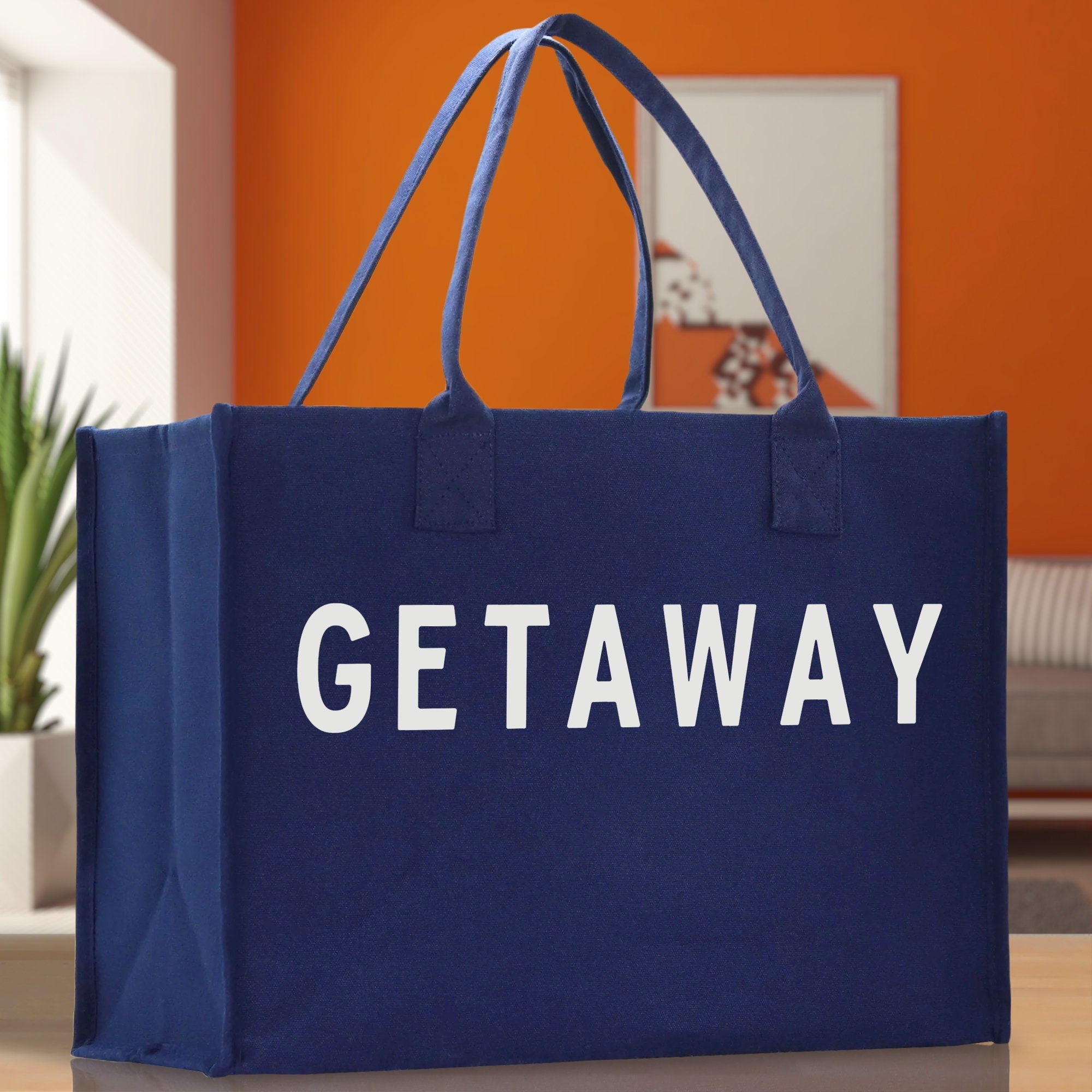 Getaway Cotton Canvas Chic Beach Tote Bag Multipurpose Tote Weekender Tote Gift for Her Outdoor Tote Vacation Tote Large Beach Bag - Aaria Tees Aaria Tees