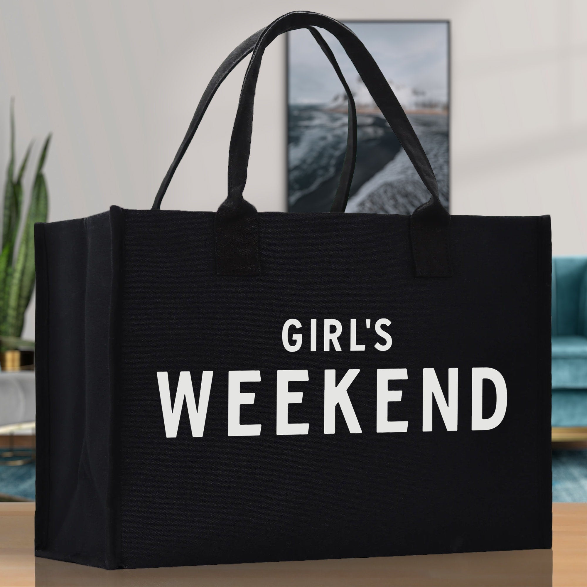 Girl's Weekend Cotton Canvas Chic Beach Tote Bag Multipurpose Tote Weekender Tote Gift for Her Outdoor Tote Vacation Tote Large Beach Bag - Aaria Tees Aaria Tees