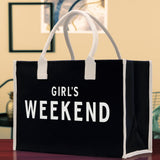 Girl's Weekend Cotton Canvas Chic Beach Tote Bag Multipurpose Tote Weekender Tote Gift for Her Outdoor Tote Vacation Tote Large Beach Bag - Aaria Tees Aaria Tees