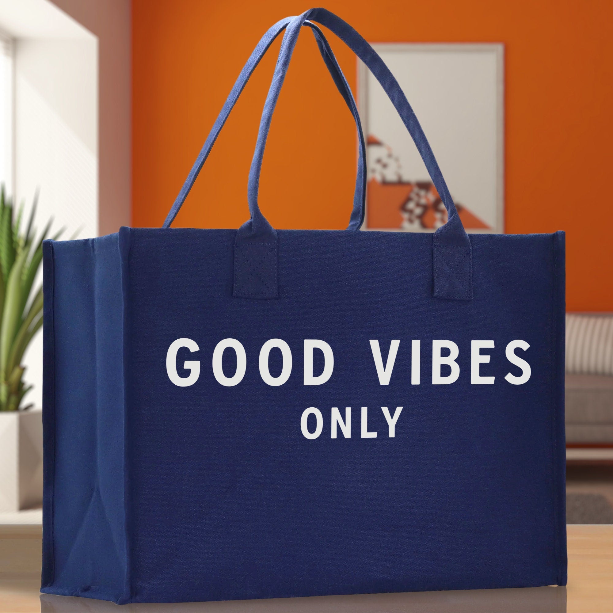 Good Vibes Only Cotton Canvas Chic Beach Tote Bag Multipurpose Tote Weekender Tote Gift for Her Outdoor Tote Vacation Tote Large Beach Bag - Aaria Tees Aaria Tees