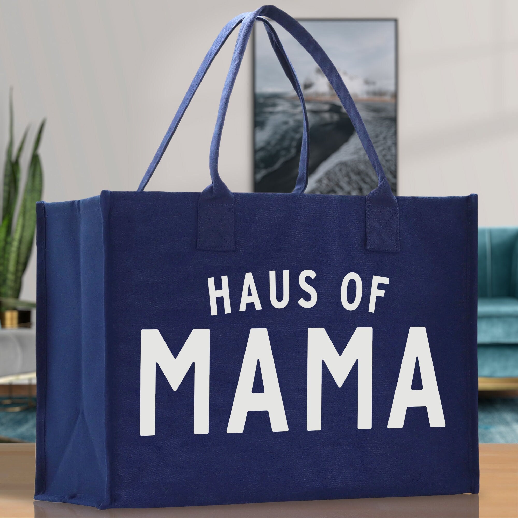 Haus of Mama Cotton Canvas Chic Beach Tote Bag Multipurpose Tote Weekender Tote Gift for Her Outdoor Tote Vacation Tote Large Beach Bag - Aaria Tees Aaria Tees